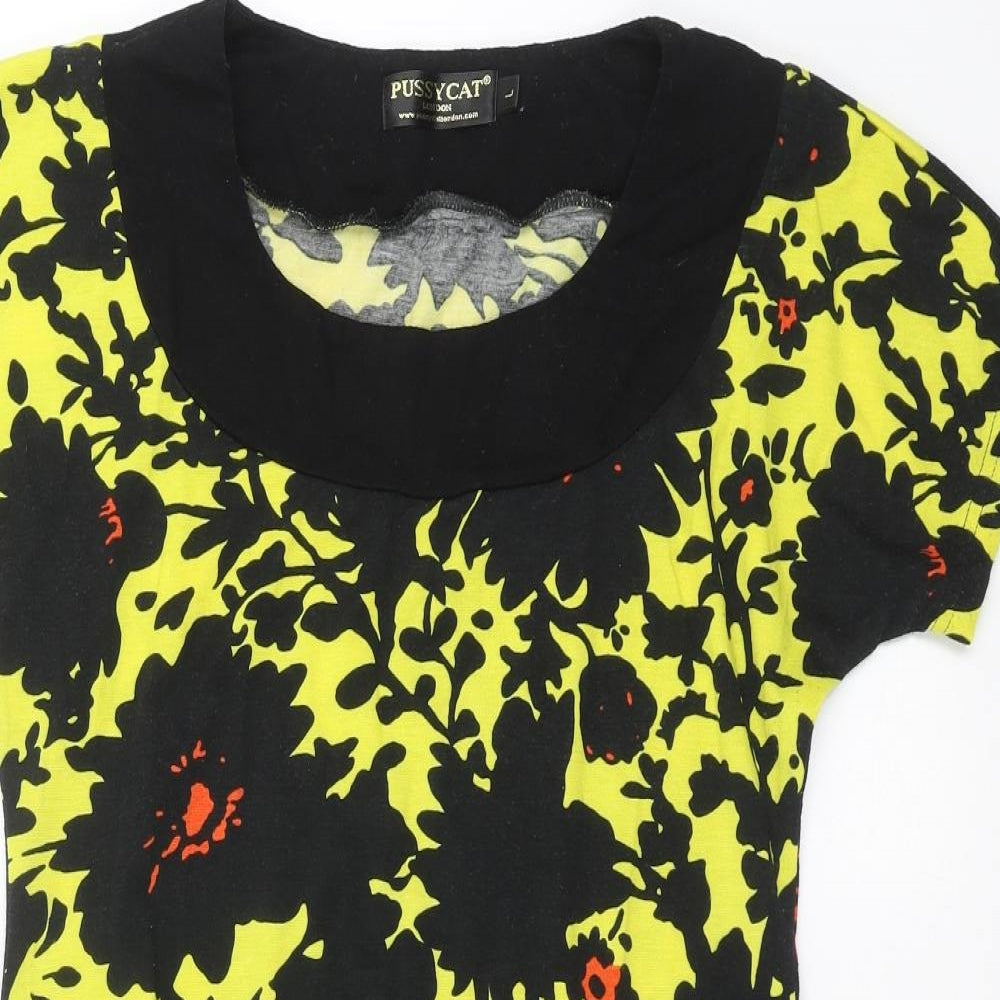 Pussycat London Womens Yellow Floral  T-Shirt Dress  Size L