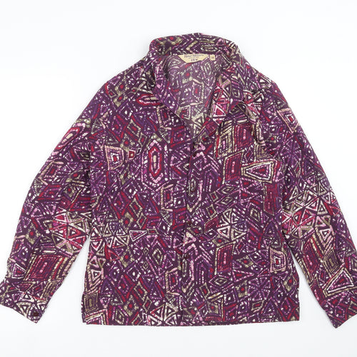 EWM Womens Purple Geometric  Basic Blouse Size 14