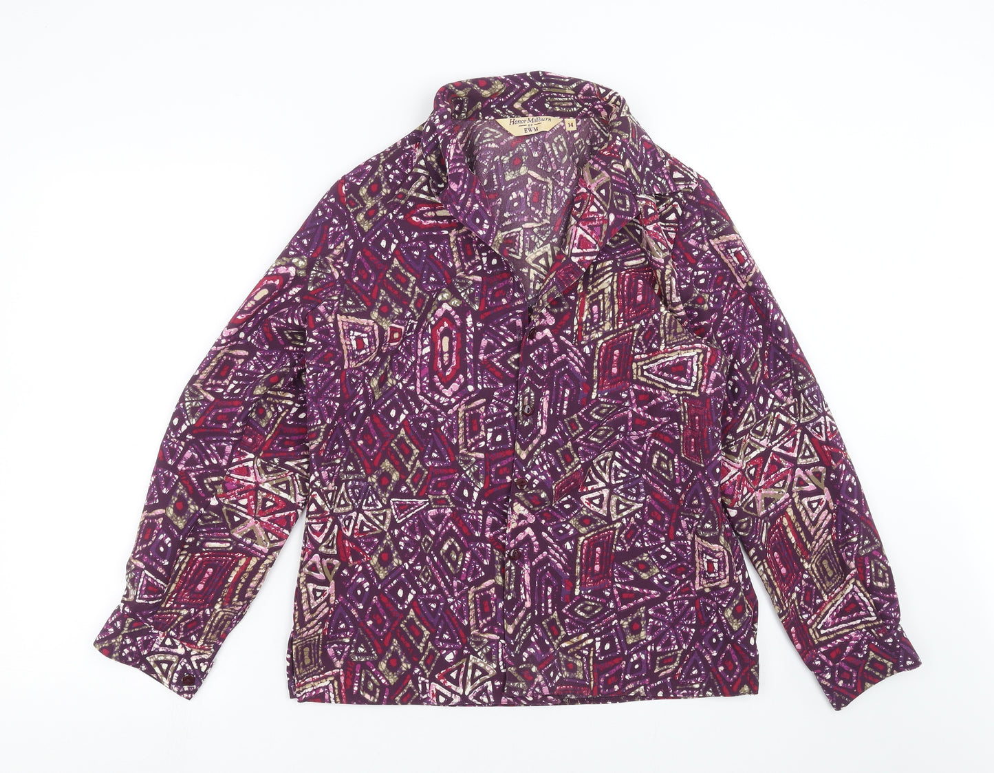 EWM Womens Purple Geometric  Basic Blouse Size 14