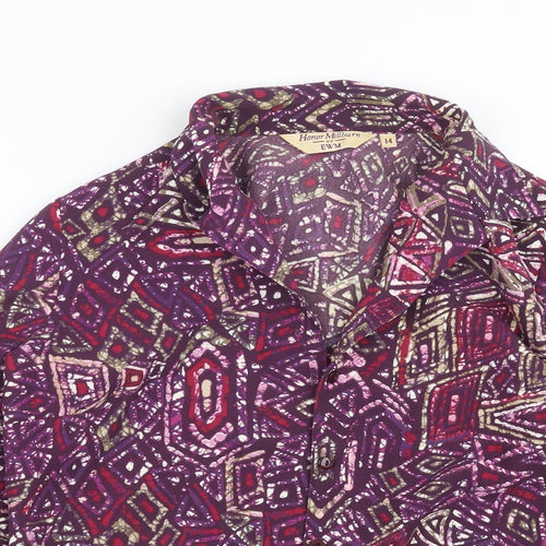 EWM Womens Purple Geometric  Basic Blouse Size 14