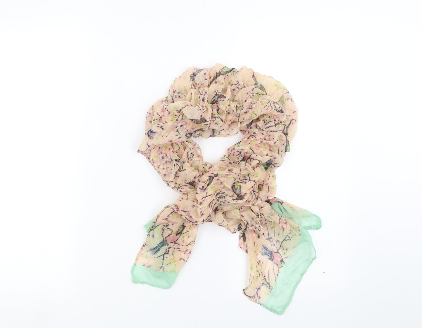 Preworn Womens Pink Floral   Scarf   - ruched, bird pattern