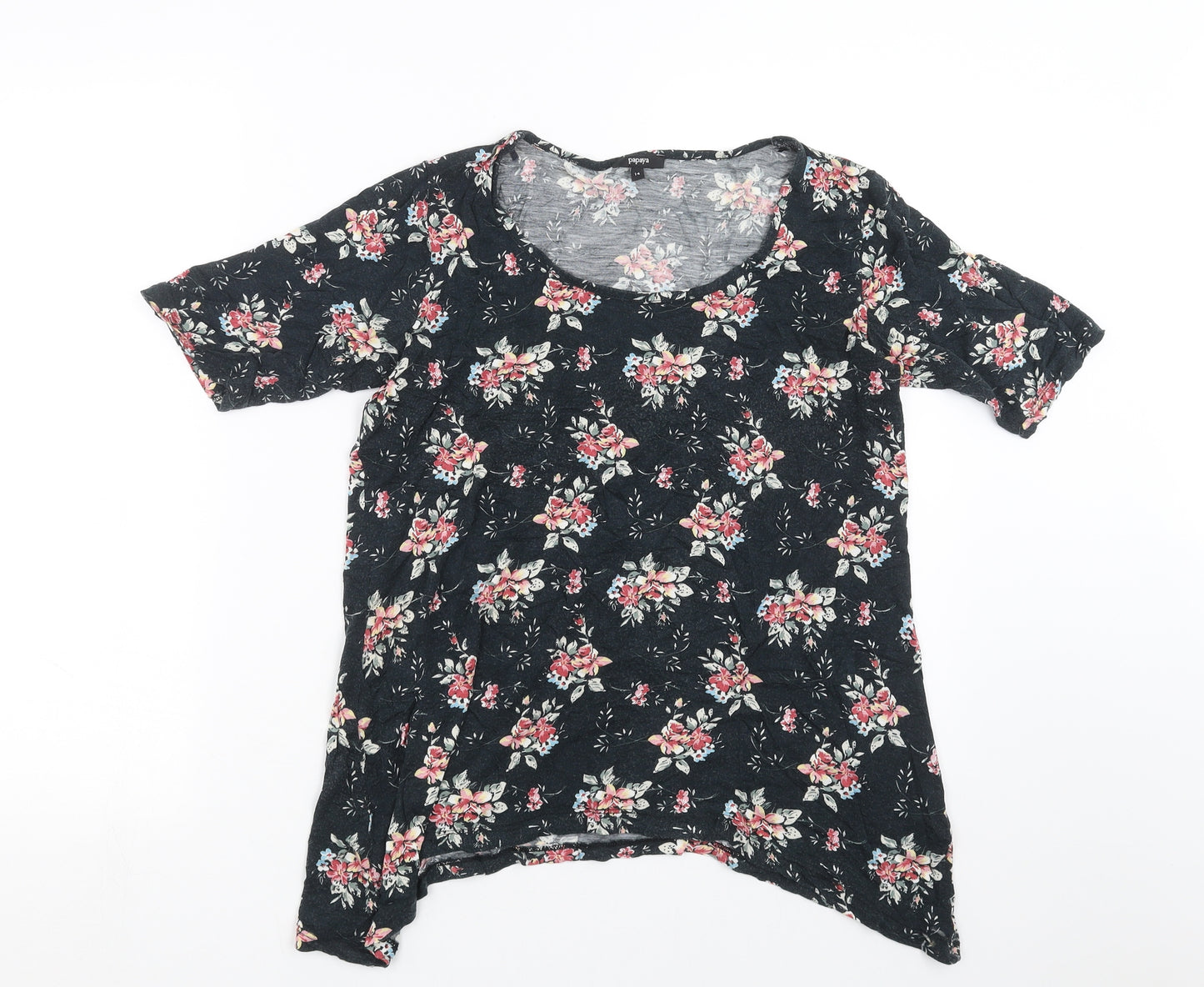 Papaya Womens Black Floral  Basic T-Shirt Size 14