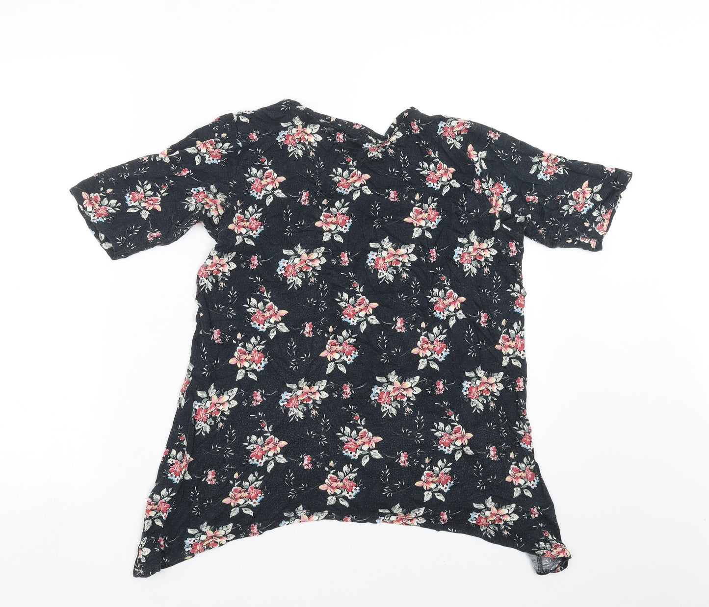 Papaya Womens Black Floral  Basic T-Shirt Size 14