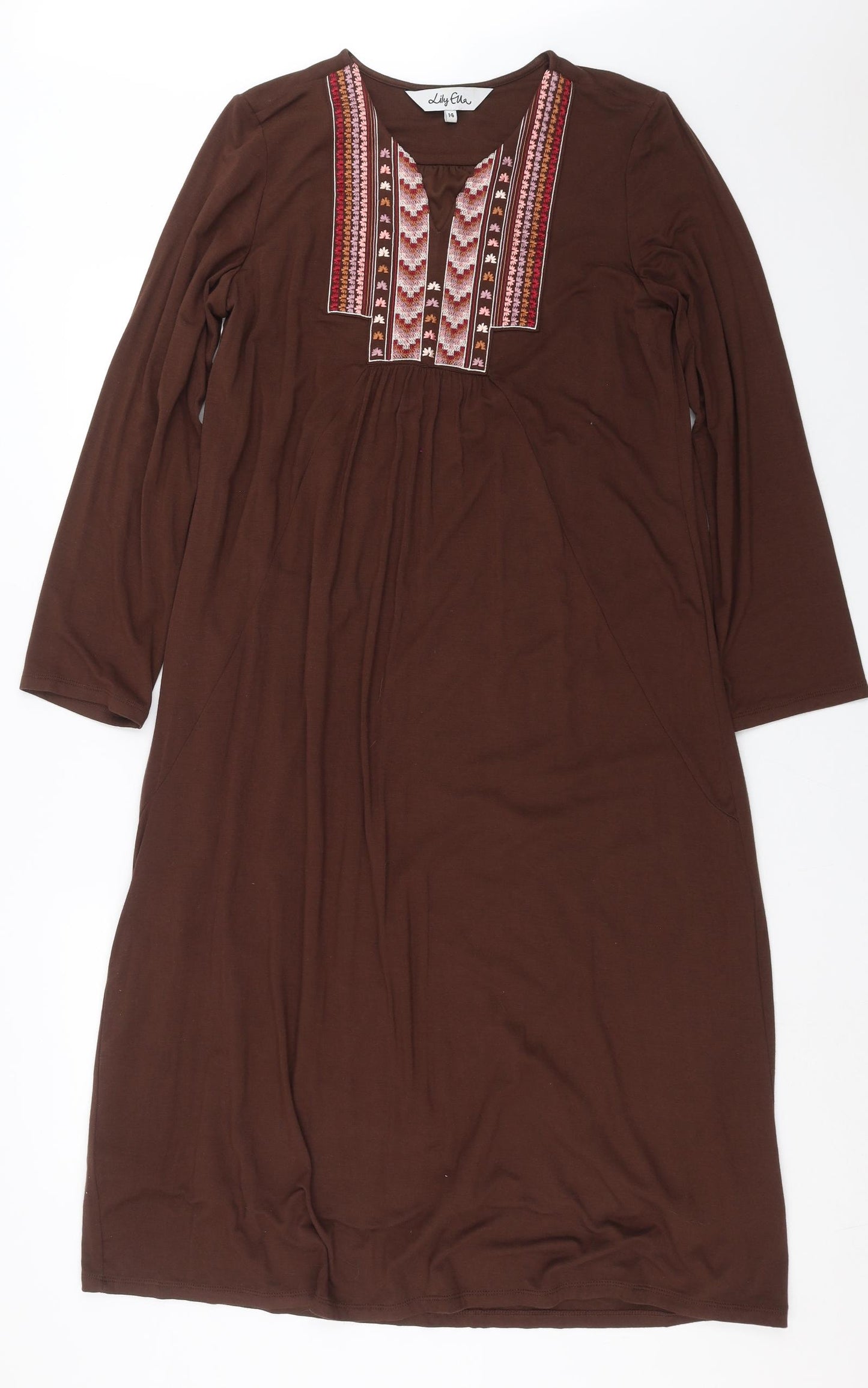 Lily Ella Womens Brown   T-Shirt Dress  Size 14  - Embroidered detail