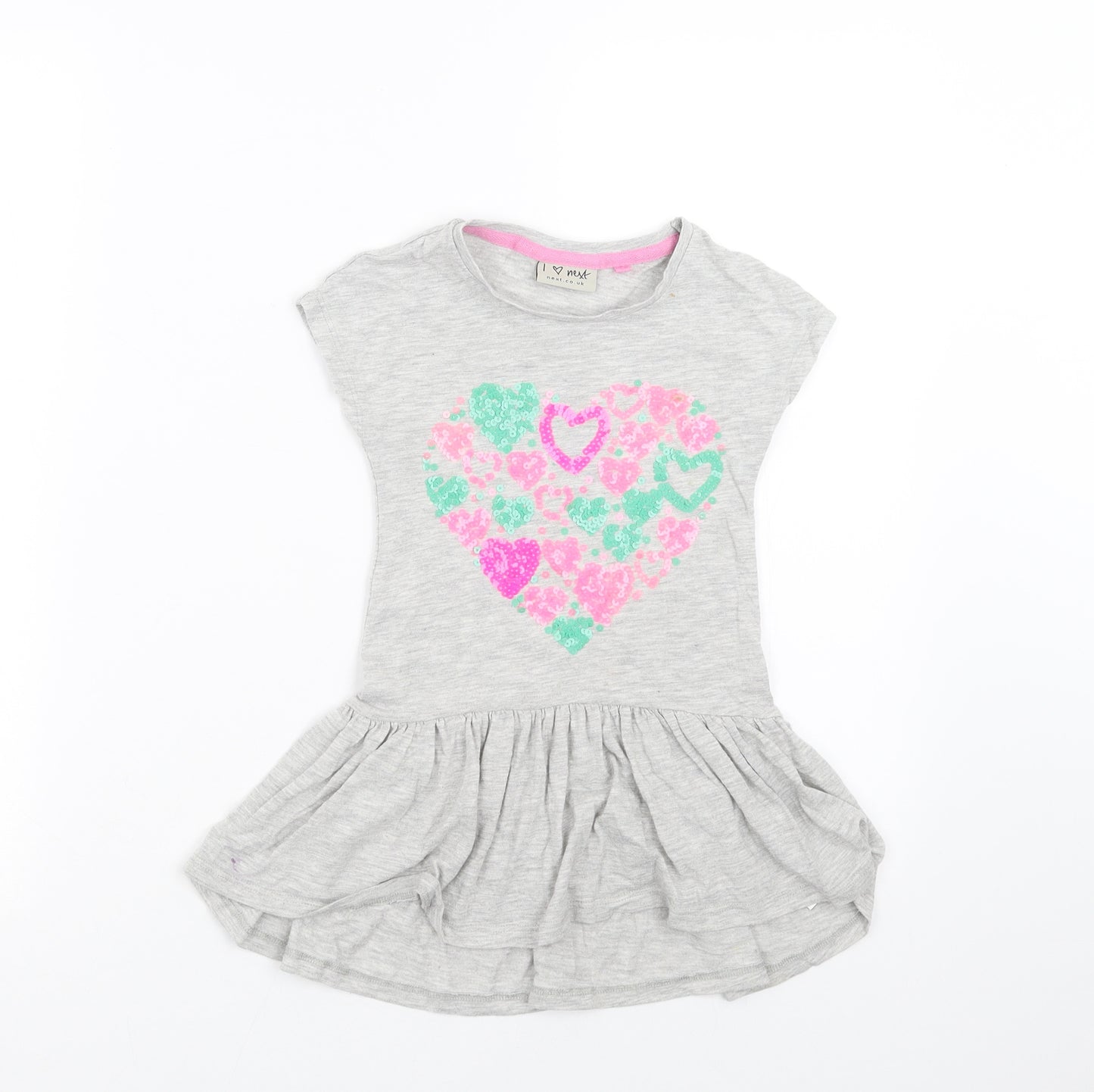 NEXT Girls Grey   T-Shirt Dress  Size 4 Years  - heart sequin