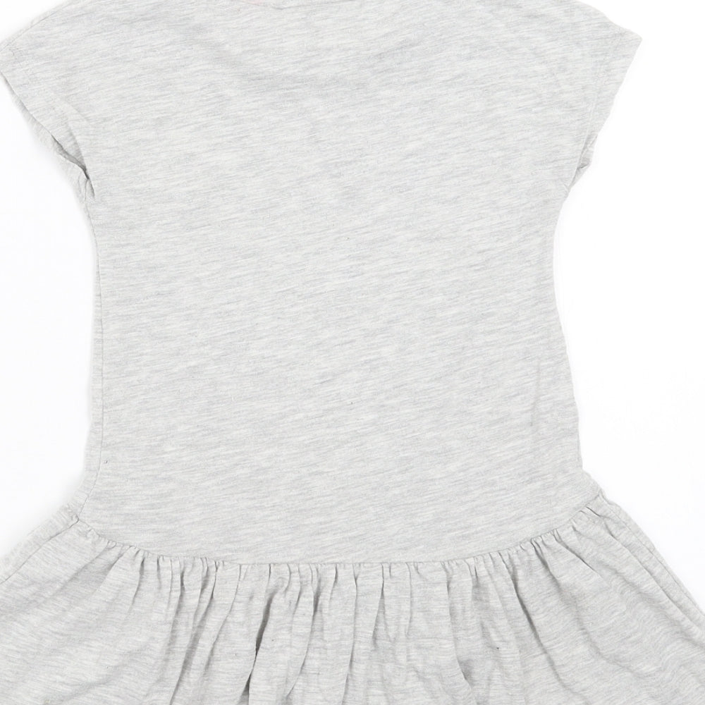 NEXT Girls Grey   T-Shirt Dress  Size 4 Years  - heart sequin