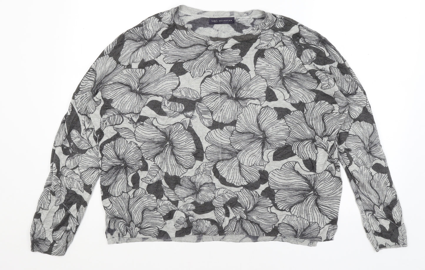 M&S Womens Grey Floral  Pullover Jumper Size XL