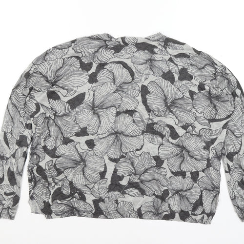 M&S Womens Grey Floral  Pullover Jumper Size XL