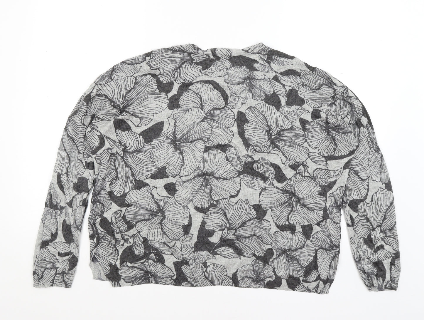 M&S Womens Grey Floral  Pullover Jumper Size XL