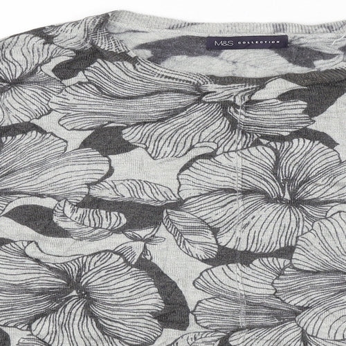 M&S Womens Grey Floral  Pullover Jumper Size XL
