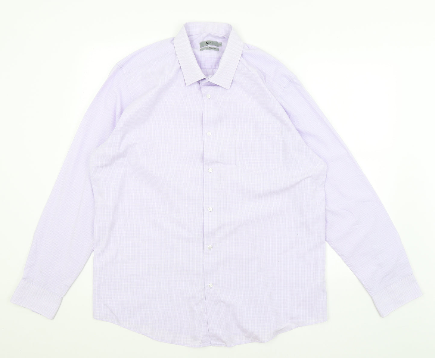 TU Mens Purple Check   Dress Shirt Size 17