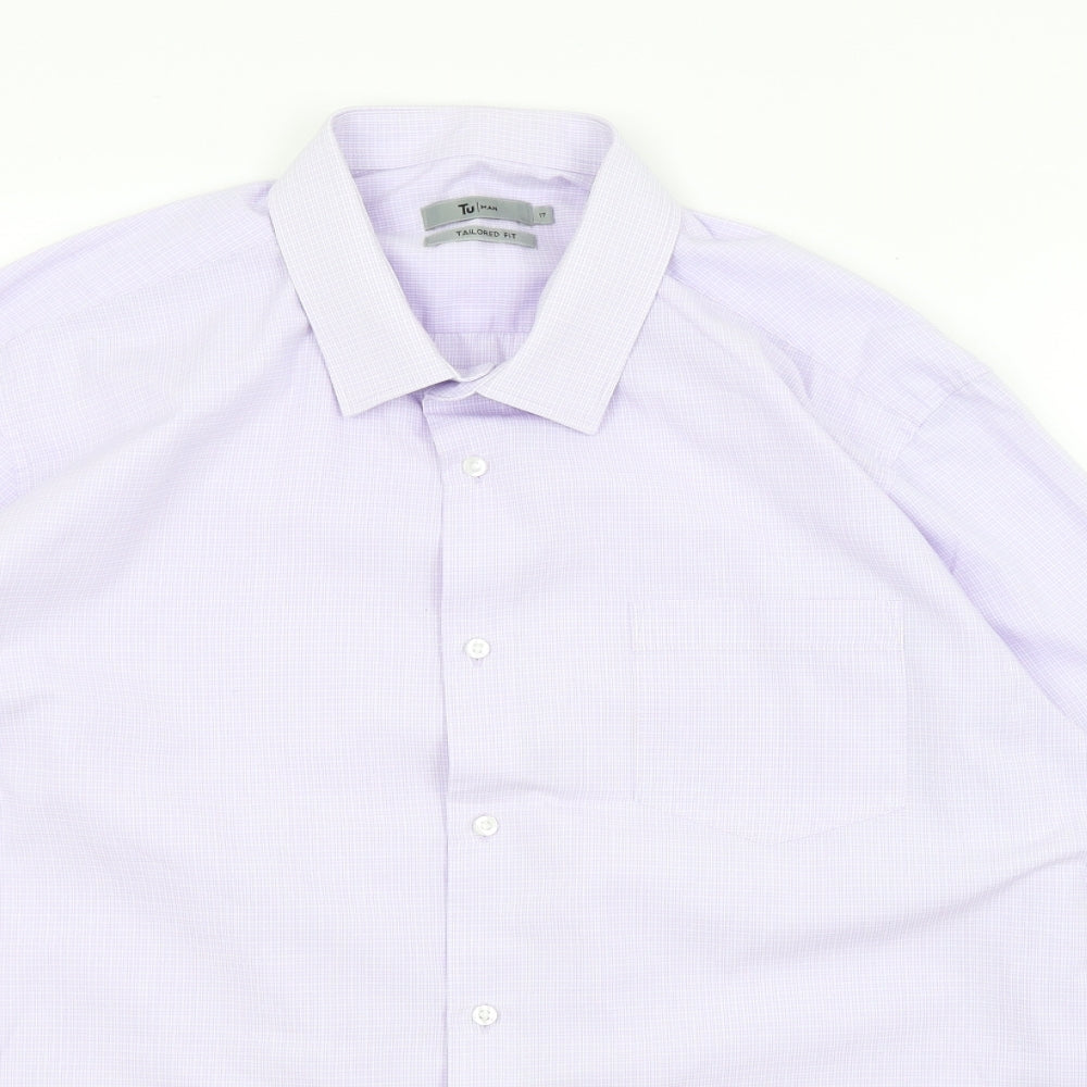TU Mens Purple Check   Dress Shirt Size 17