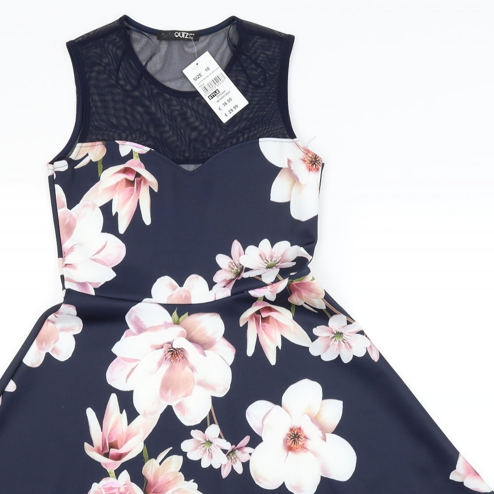 Quiz Womens Blue Floral  Fit & Flare  Size 10