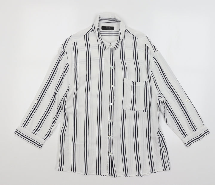 Bershka Womens White Striped Basic Button-Up Size S