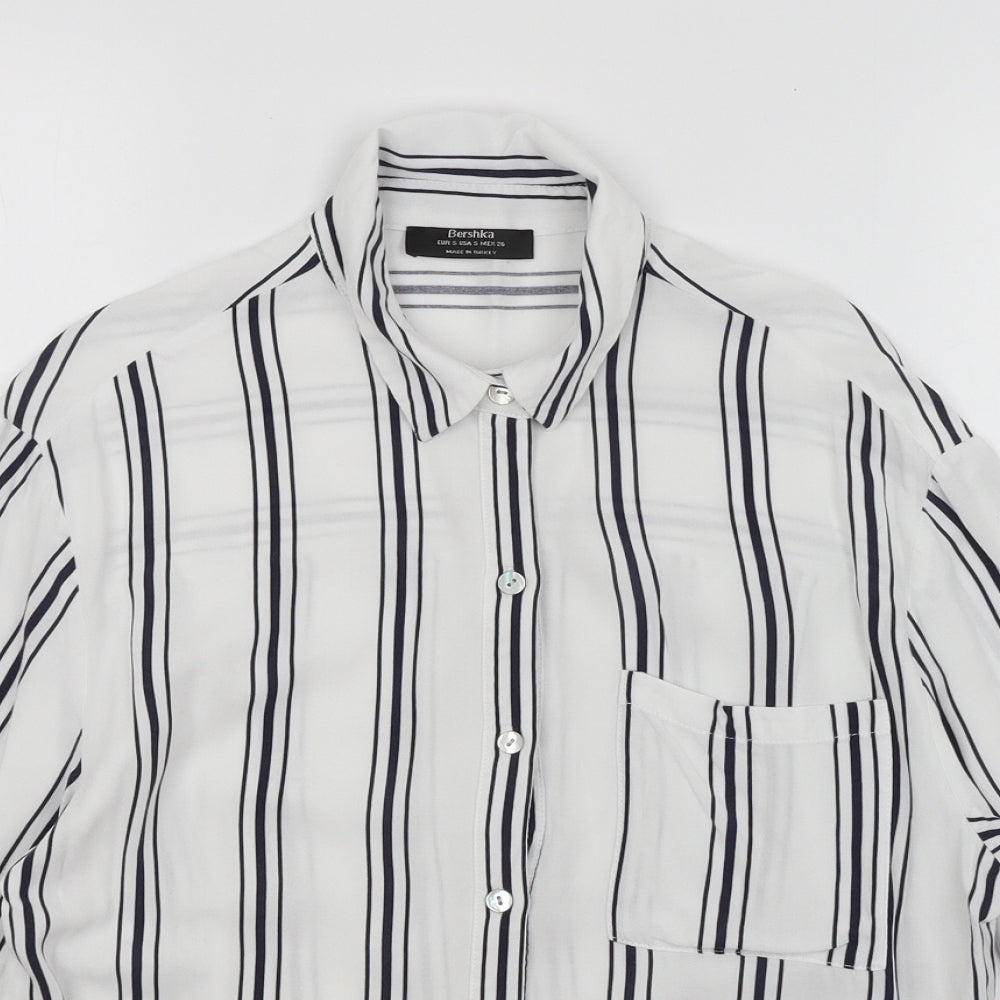 Bershka Womens White Striped  Basic Button-Up Size S