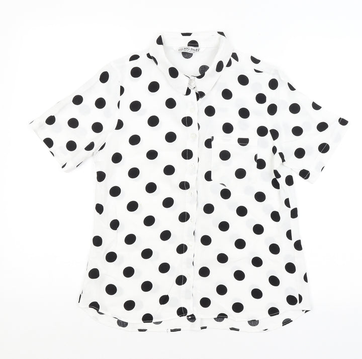Big Dart Womens White Polka Dot Basic Button-Up Size 10