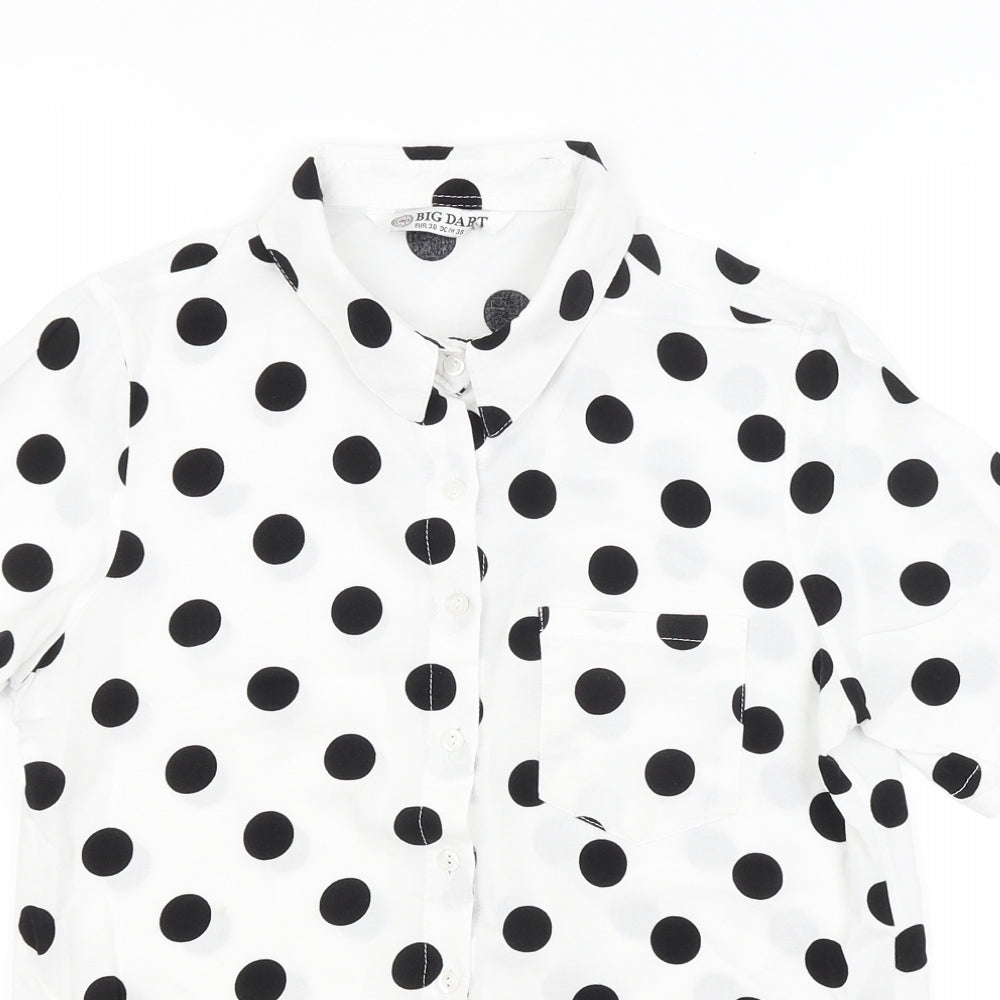 Big Dart Womens White Polka Dot  Basic Button-Up Size 10