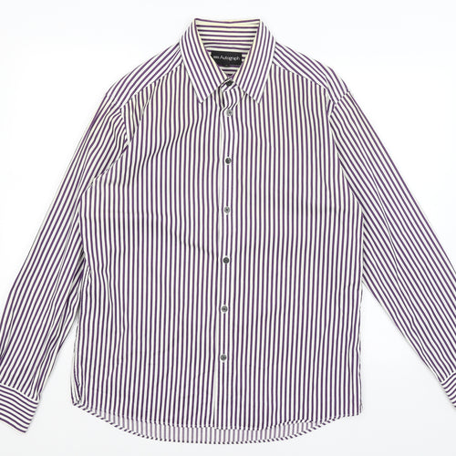 Autograph Mens White Striped   Button-Up Size M