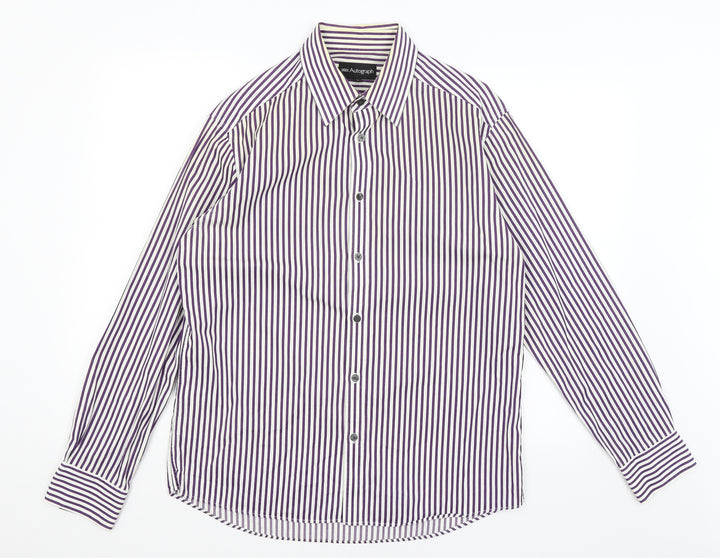 Autograph Mens White Striped Button-Up Size M