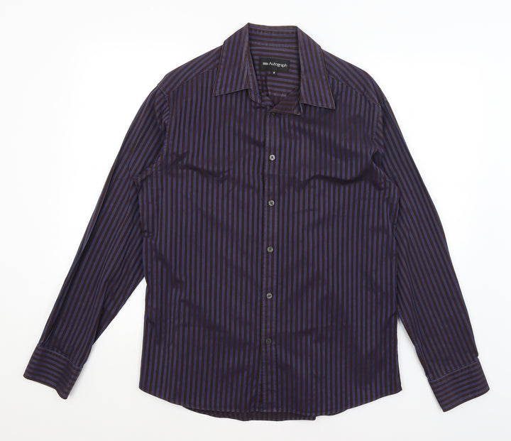 Autograph Mens Blue Striped Button-Up Size M