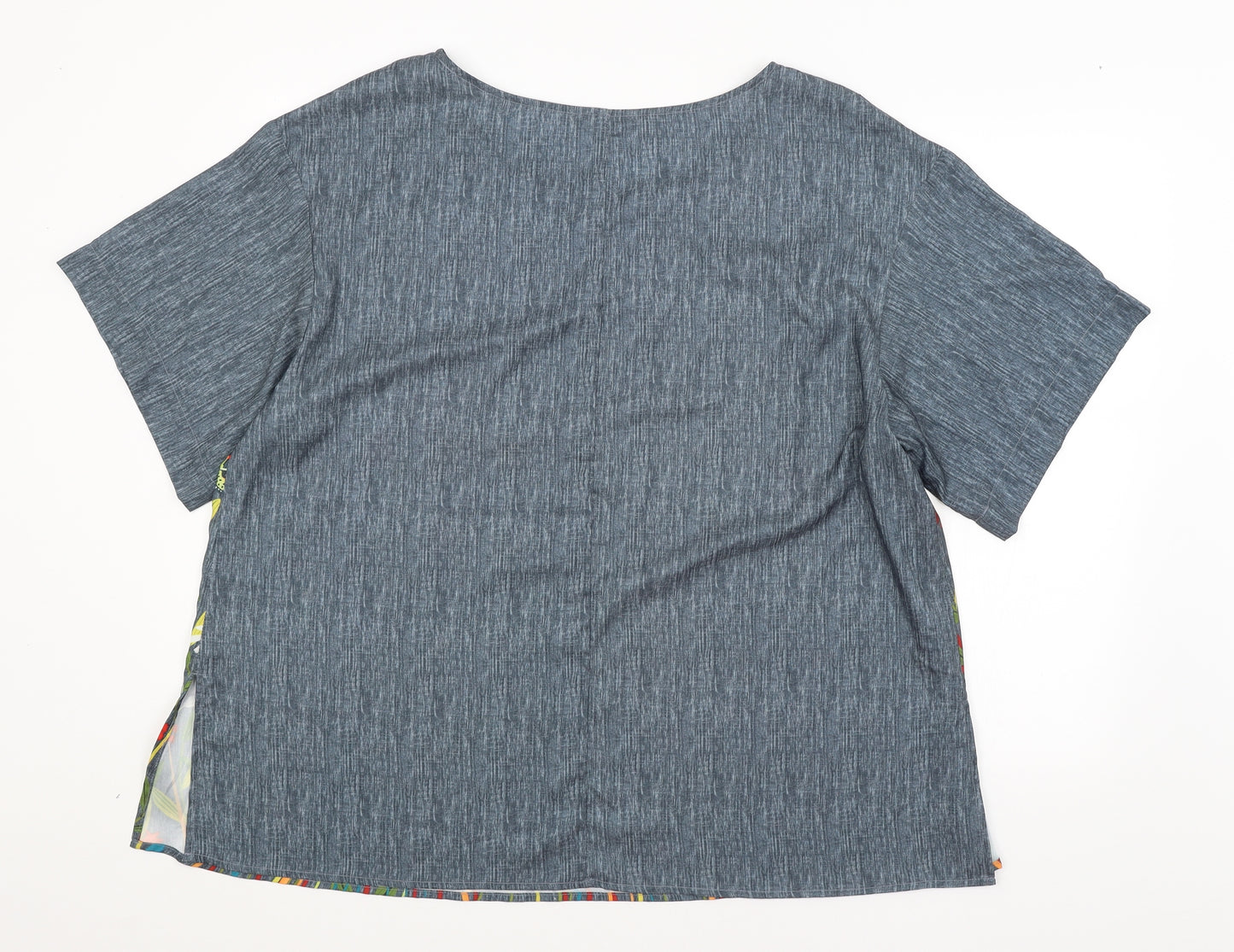 Preworn Womens Blue Floral  Basic T-Shirt Size 2XL