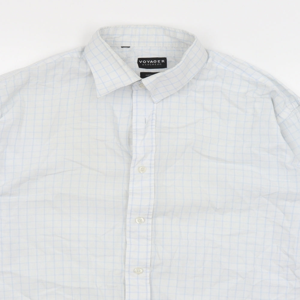 Voyager Mens White Check   Dress Shirt Size 16
