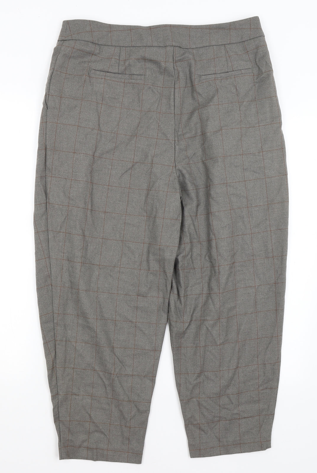 M&S Womens Grey Check  Cropped Trousers Size 16 L24 in