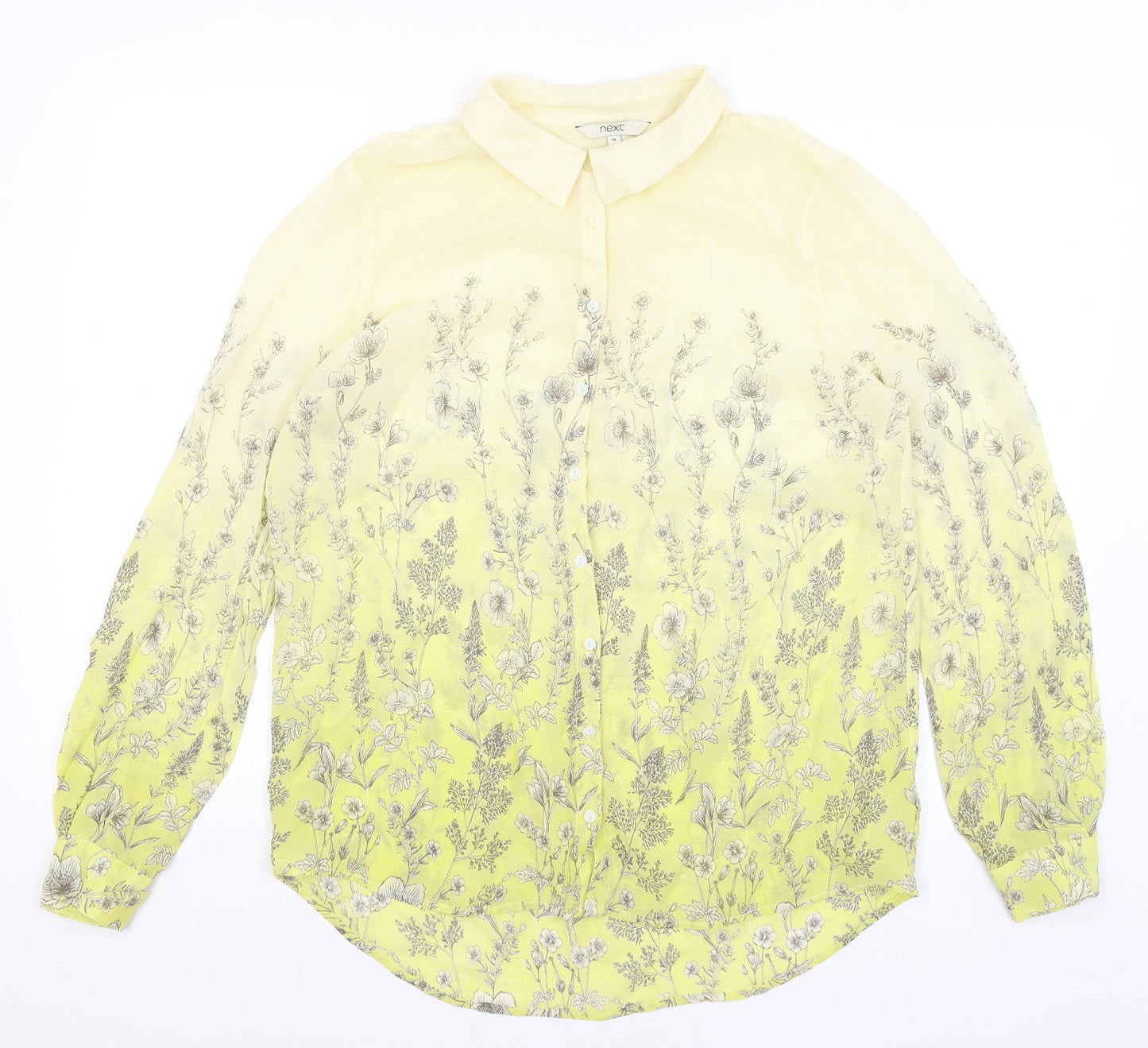 NEXT Womens Yellow Floral  Basic Button-Up Size 14