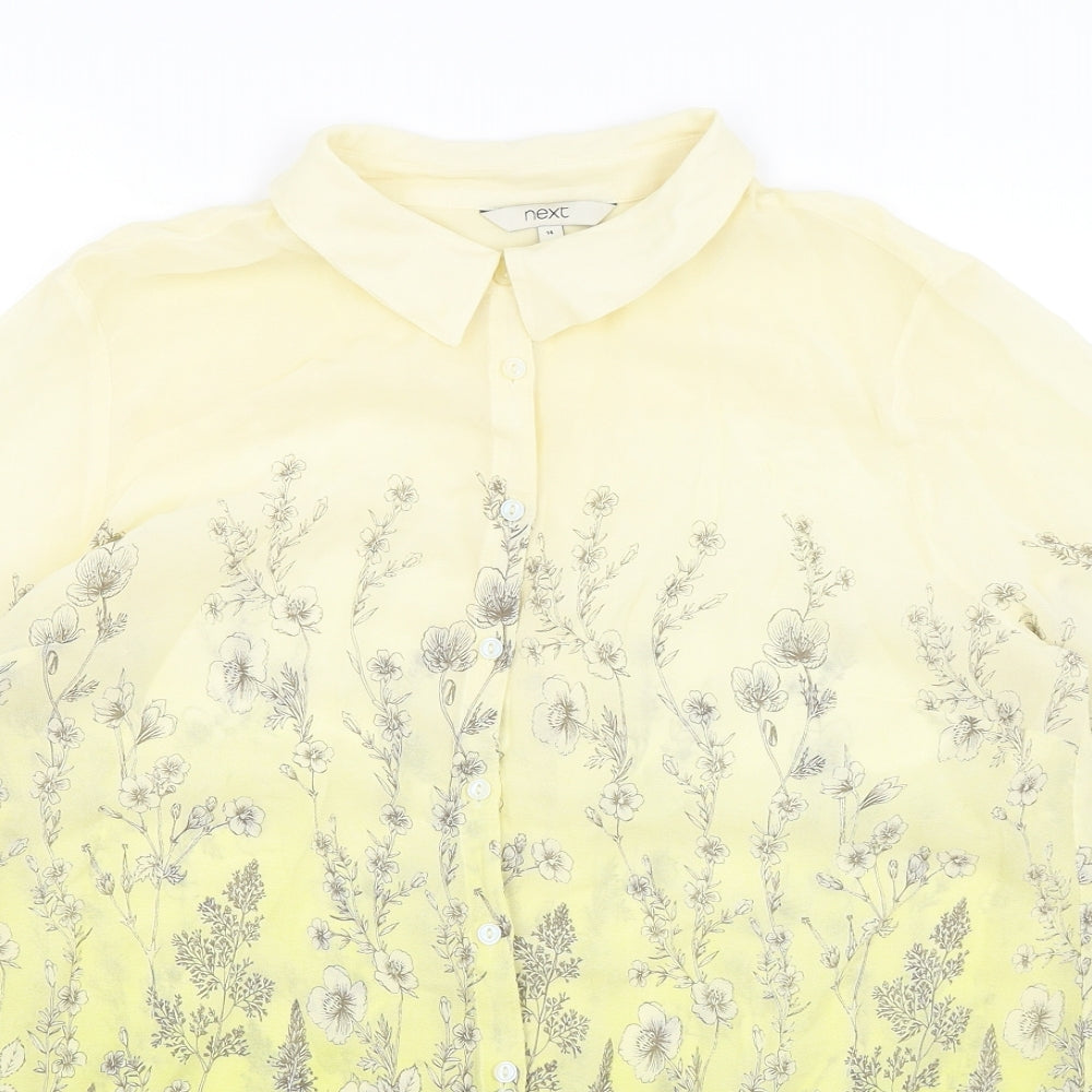 NEXT Womens Yellow Floral  Basic Button-Up Size 14