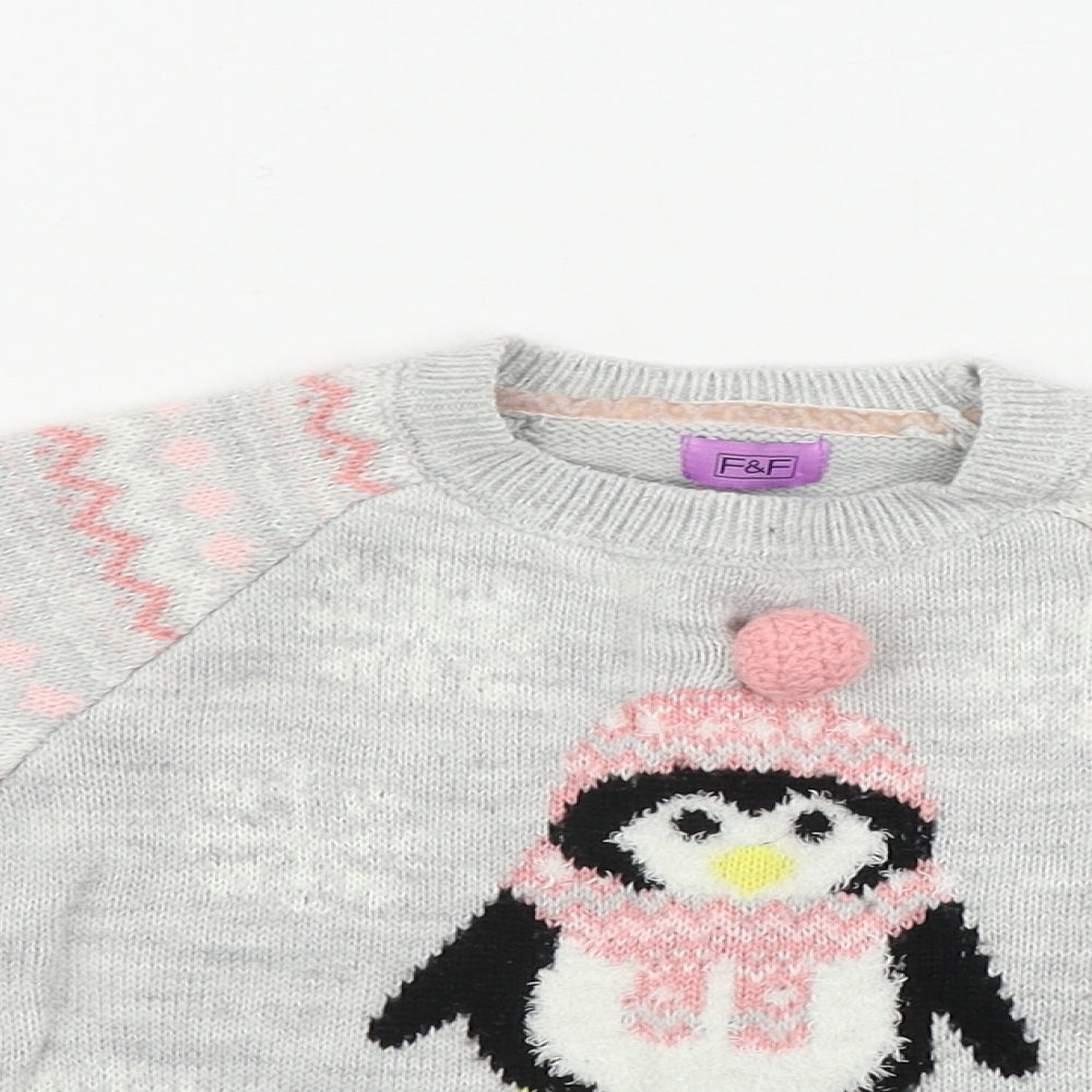 F&F  Girls Grey   Pullover Jumper Size 18-24 Months  - penguin pattern