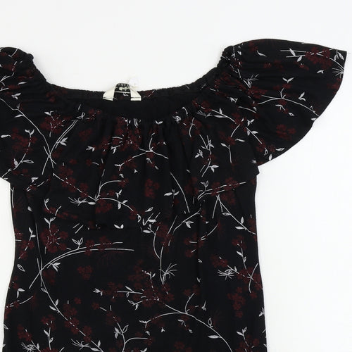 Miss Selfridge  Womens Black Floral  A-Line  Size 16