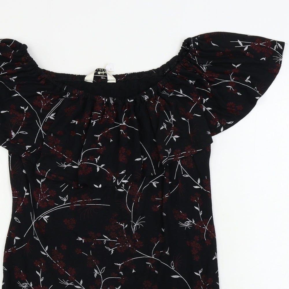 Miss Selfridge  Womens Black Floral  A-Line  Size 16