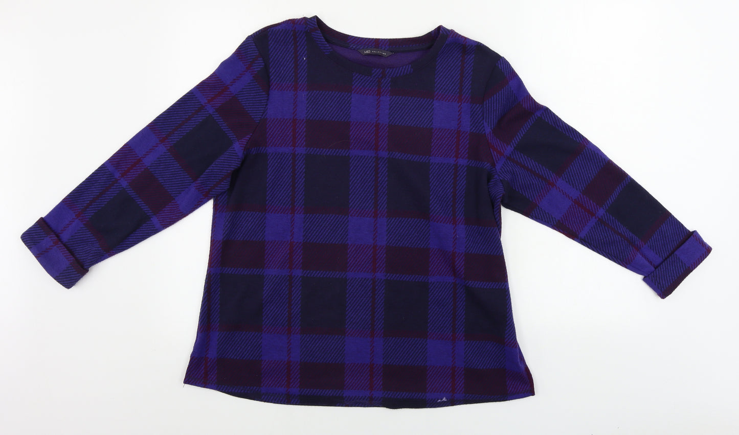 Marks and Spencer Womens Blue Check  Pullover Jumper Size 16