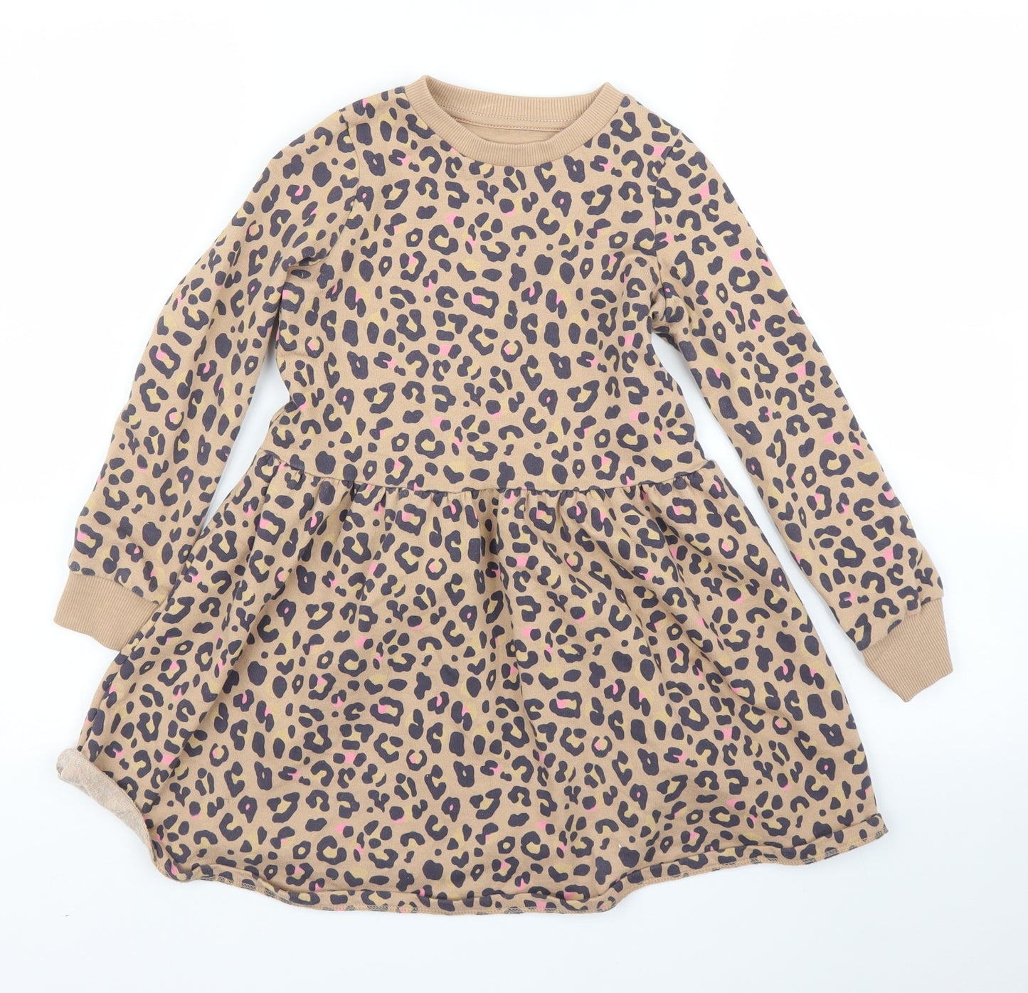 F&F Girls Beige Animal Print  Jumper Dress  Size 8 Years  - Leopard print
