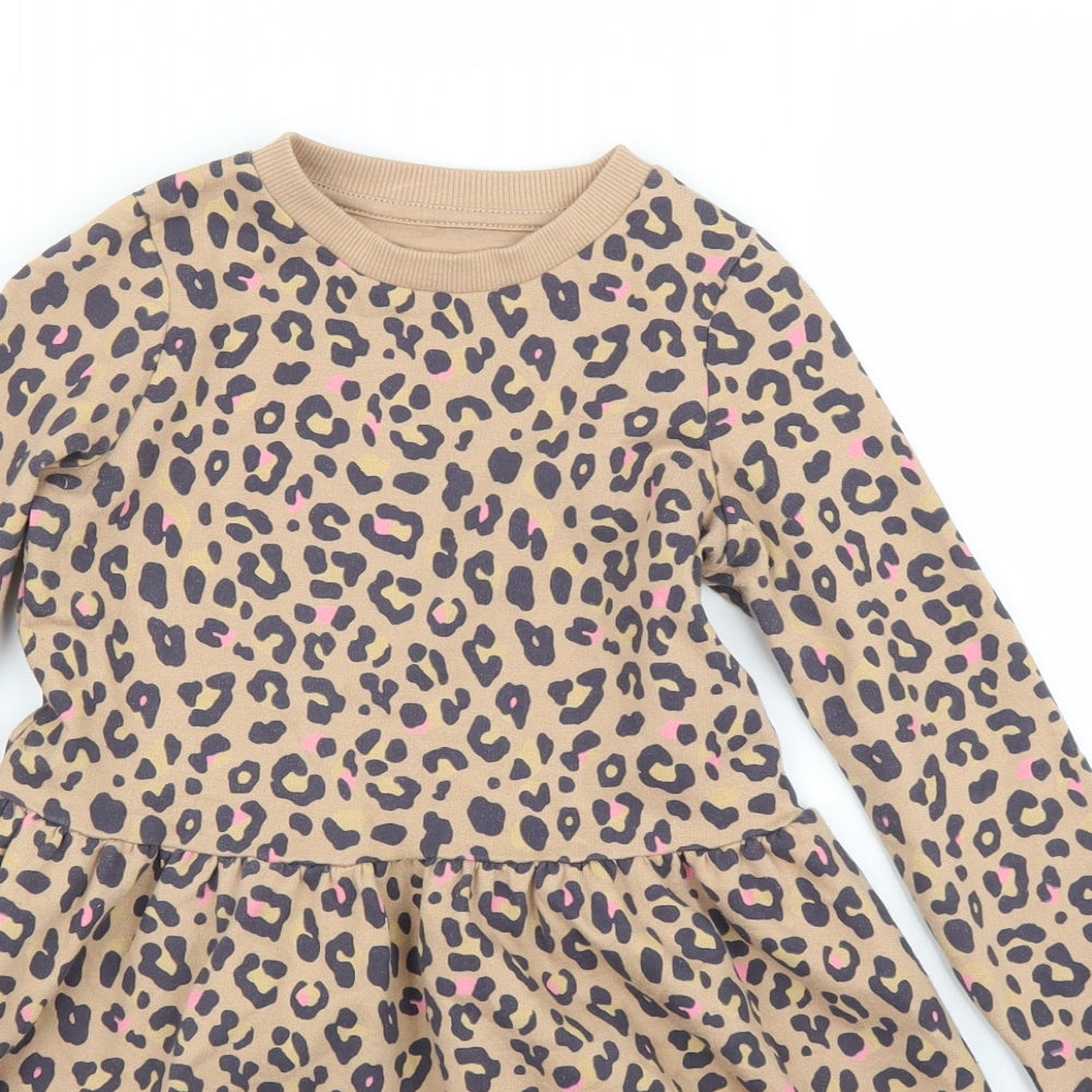 F&F Girls Beige Animal Print  Jumper Dress  Size 8 Years  - Leopard print