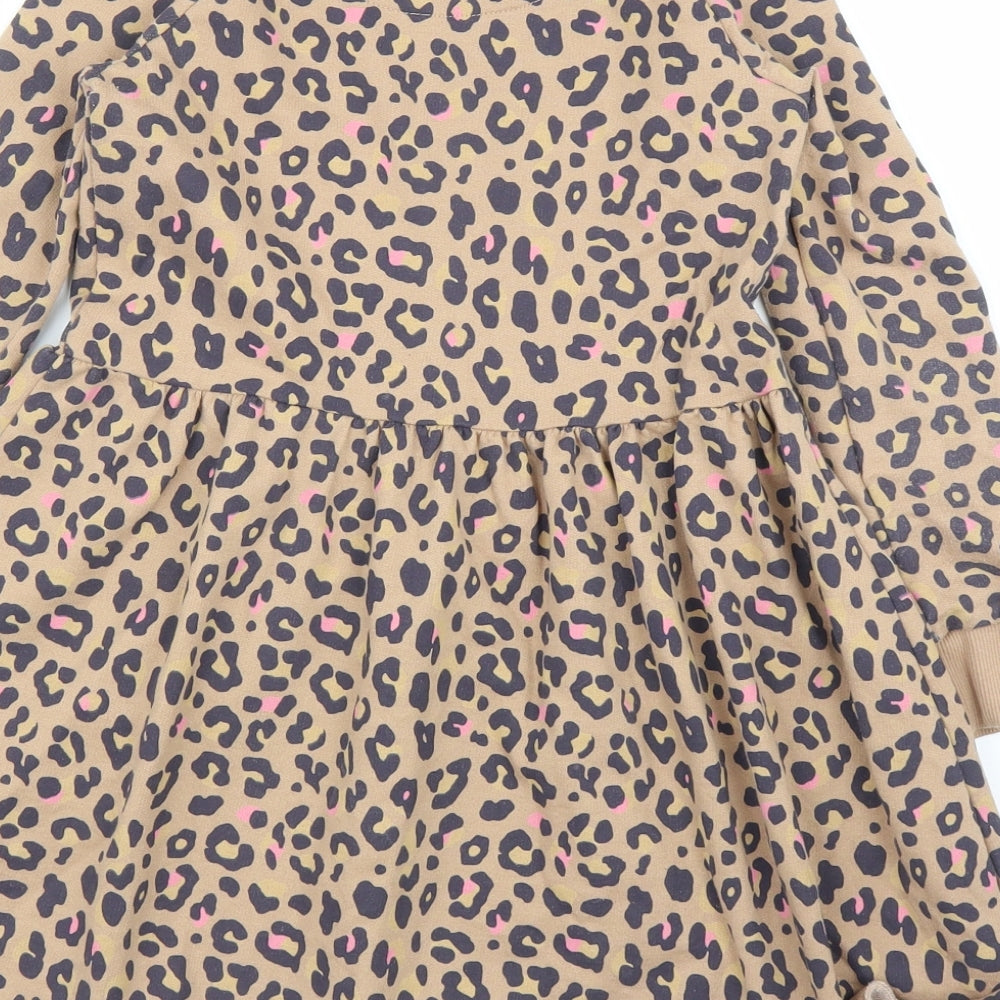 F&F Girls Beige Animal Print  Jumper Dress  Size 8 Years  - Leopard print