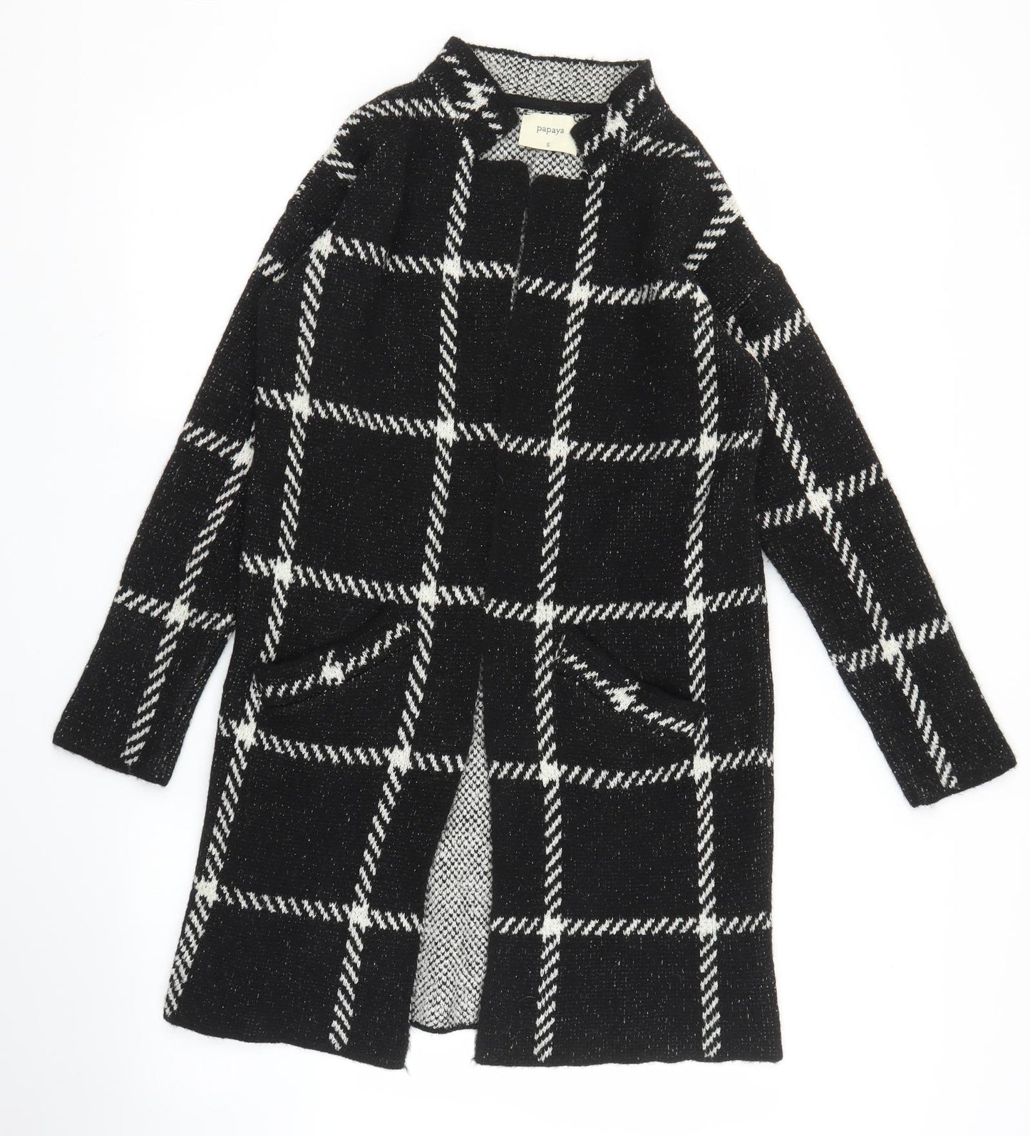 Papaya Womens Black Plaid  Overcoat Coatigan Size S