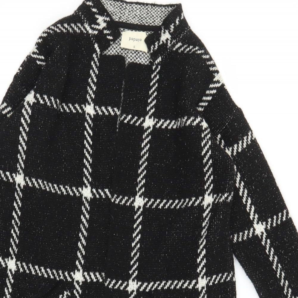 Papaya Womens Black Plaid  Overcoat Coatigan Size S