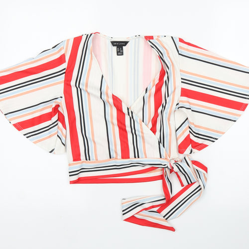 New Look Womens White Striped  Wrap Blouse Size 8