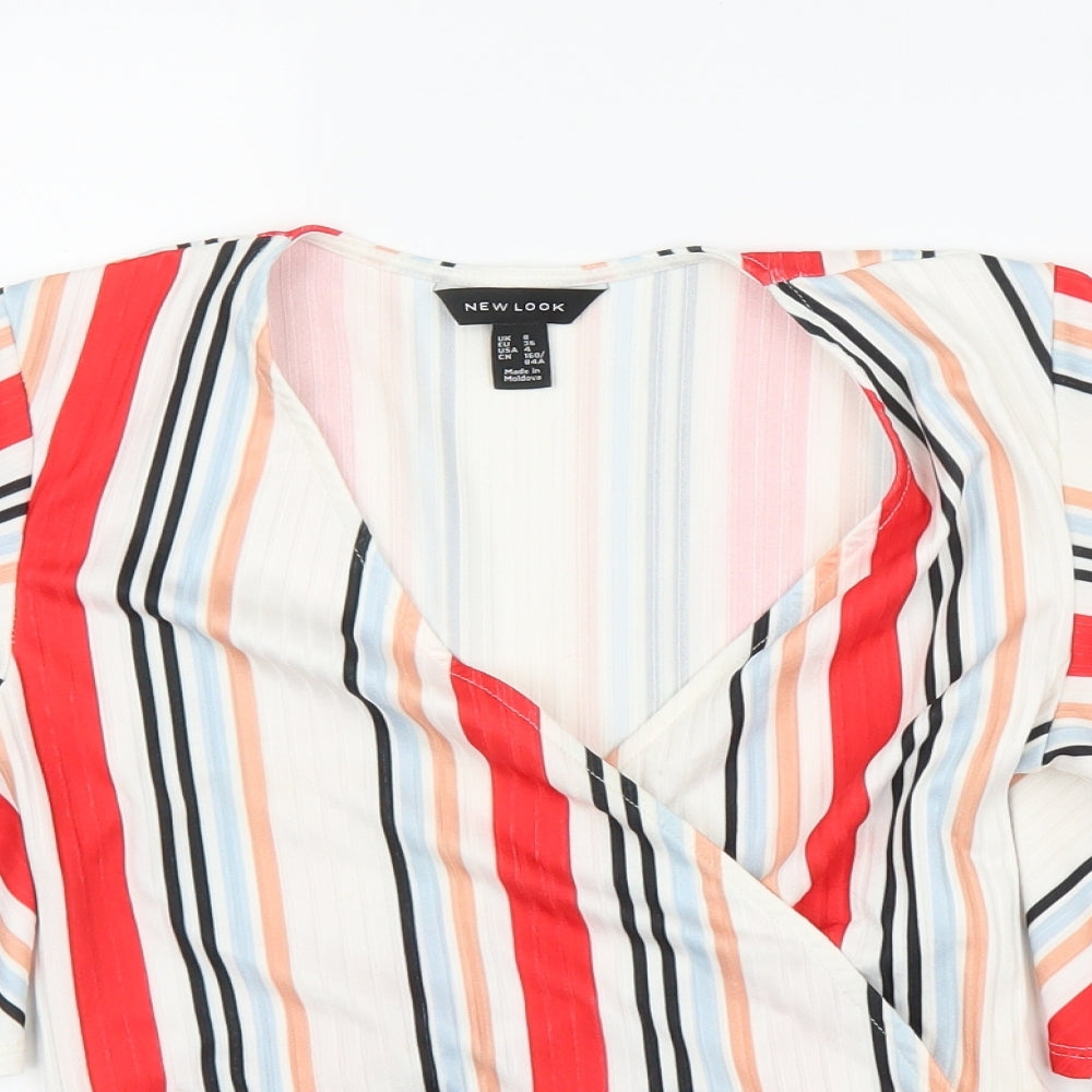 New Look Womens White Striped  Wrap Blouse Size 8