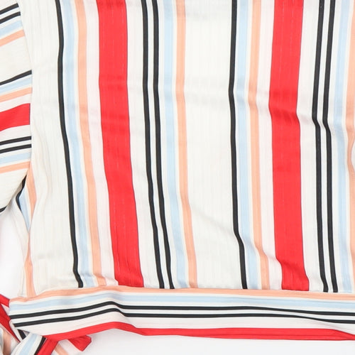 New Look Womens White Striped  Wrap Blouse Size 8