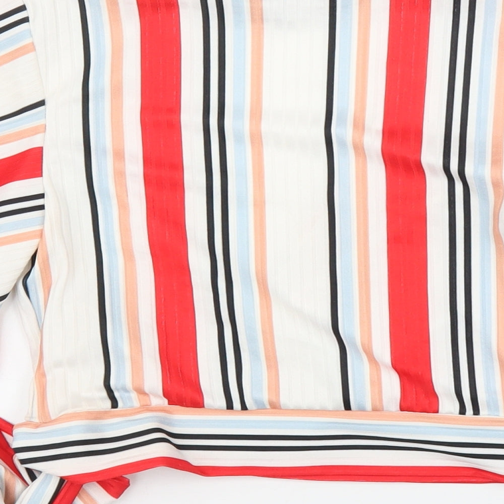 New Look Womens White Striped  Wrap Blouse Size 8