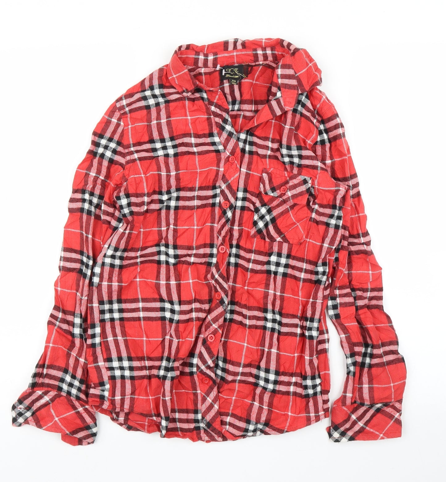 QCE Womens Red Plaid  Basic Button-Up Size XS