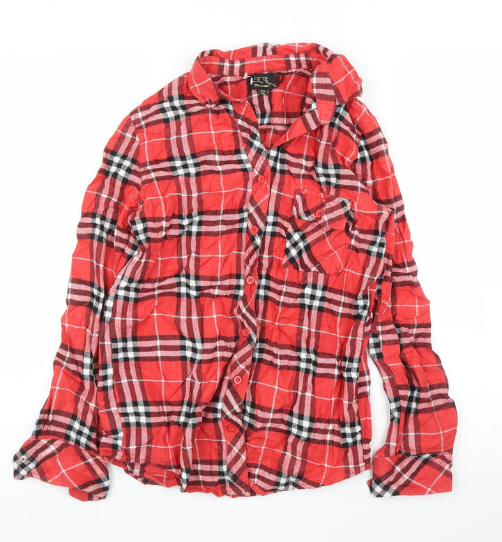 QCE Womens Red Plaid  Basic Button-Up Size XS