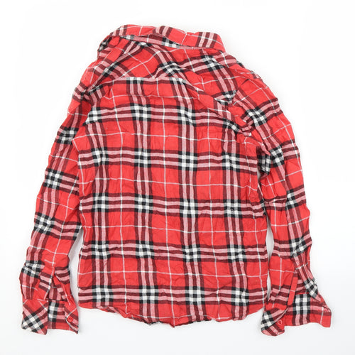 QCE Womens Red Plaid  Basic Button-Up Size XS