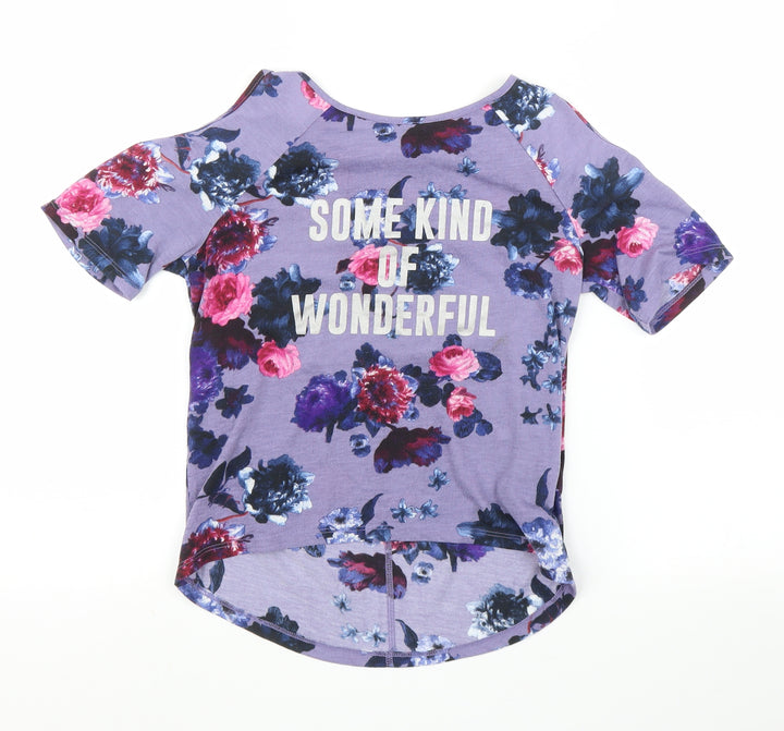 H&M Girls Purple Floral  Basic T-Shirt Size 9 Years