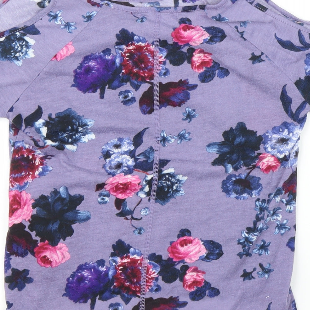 H&M Girls Purple Floral  Basic T-Shirt Size 9 Years