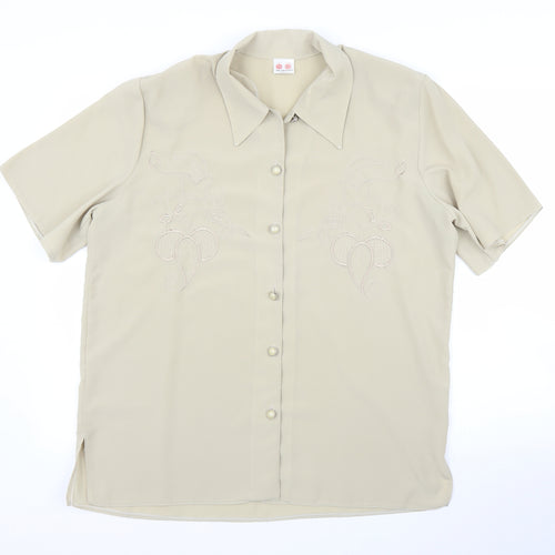 Preworn Womens Beige Floral  Basic Blouse Size 16