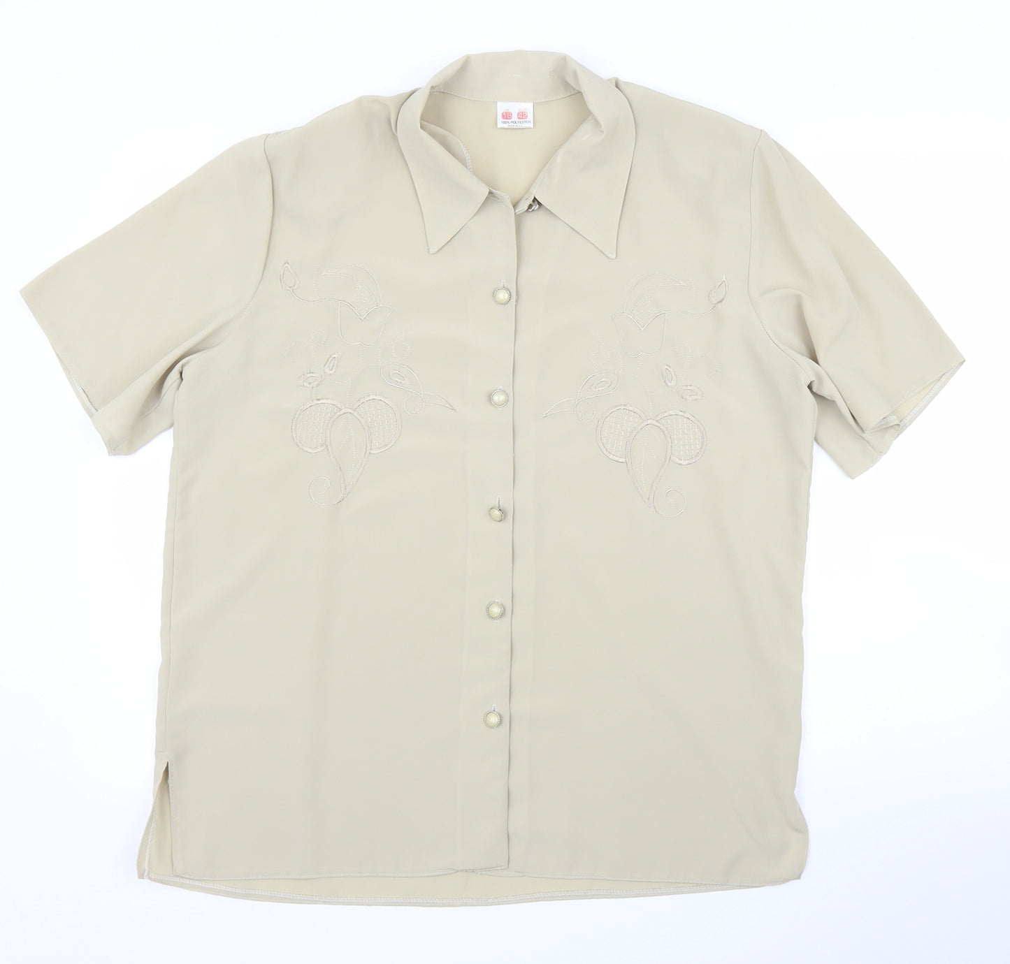 Preworn Womens Beige Floral  Basic Blouse Size 16