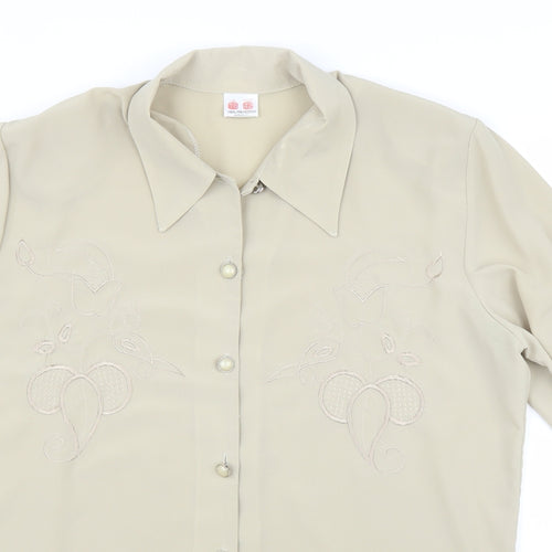 Preworn Womens Beige Floral  Basic Blouse Size 16